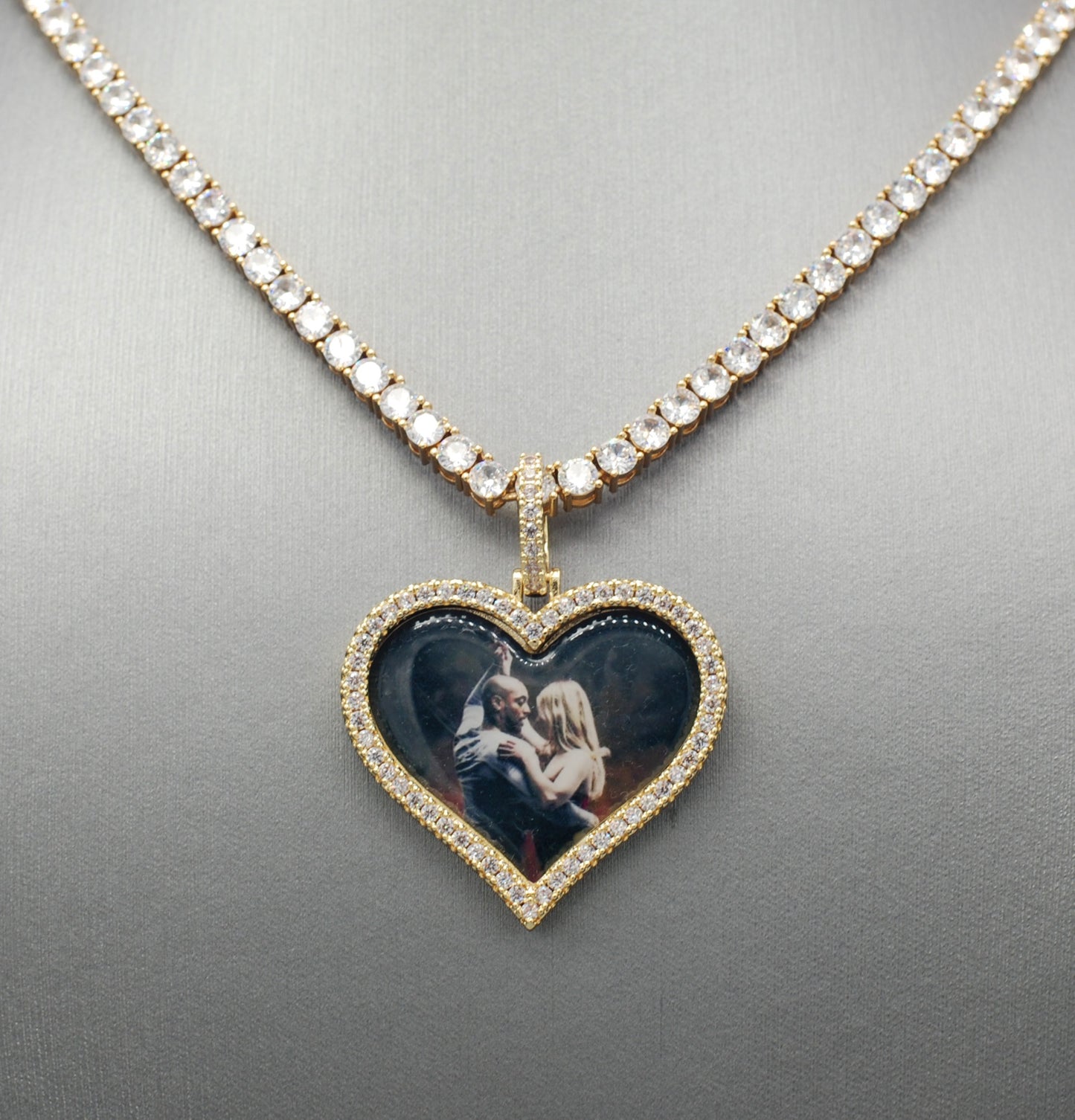 14k Gold or White Gold plated Heart shaped Custom 3D Photo Picture Charm Pendant 1.7 inch (44mm)