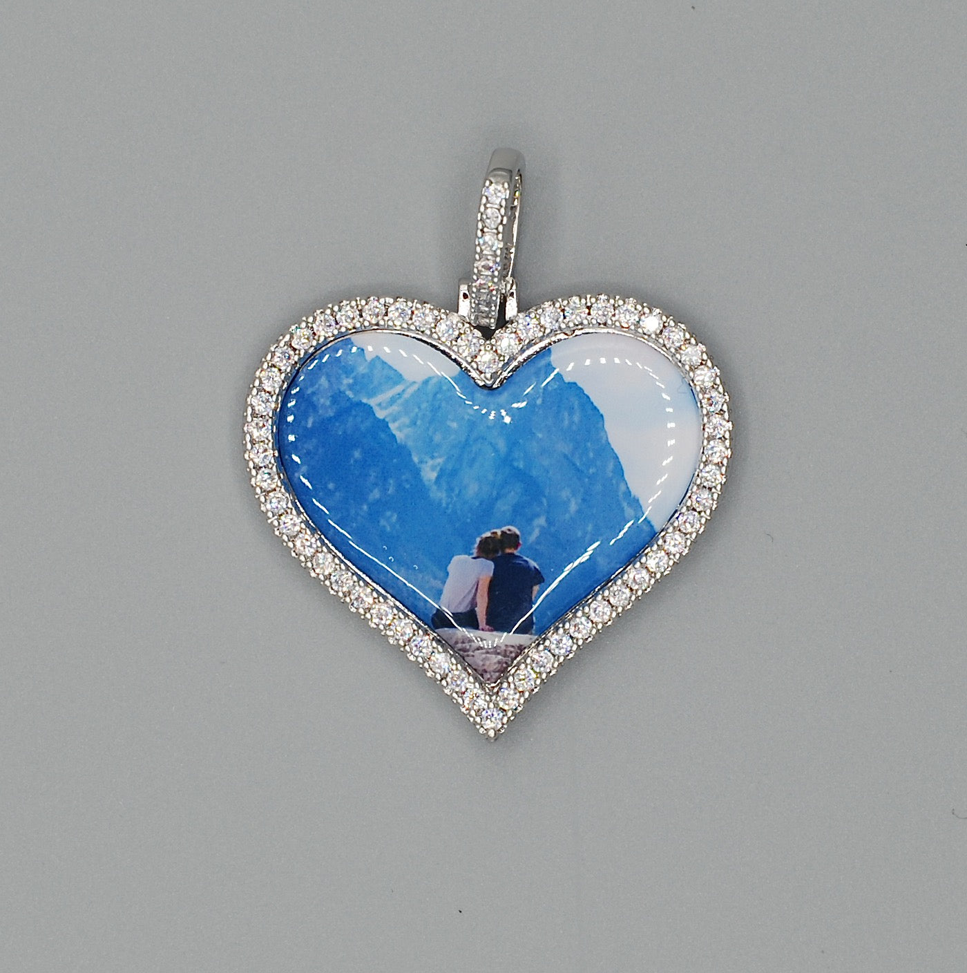 14k Gold or White Gold plated Heart shaped Custom 3D Photo Picture Charm Pendant 1.7 inch (44mm)