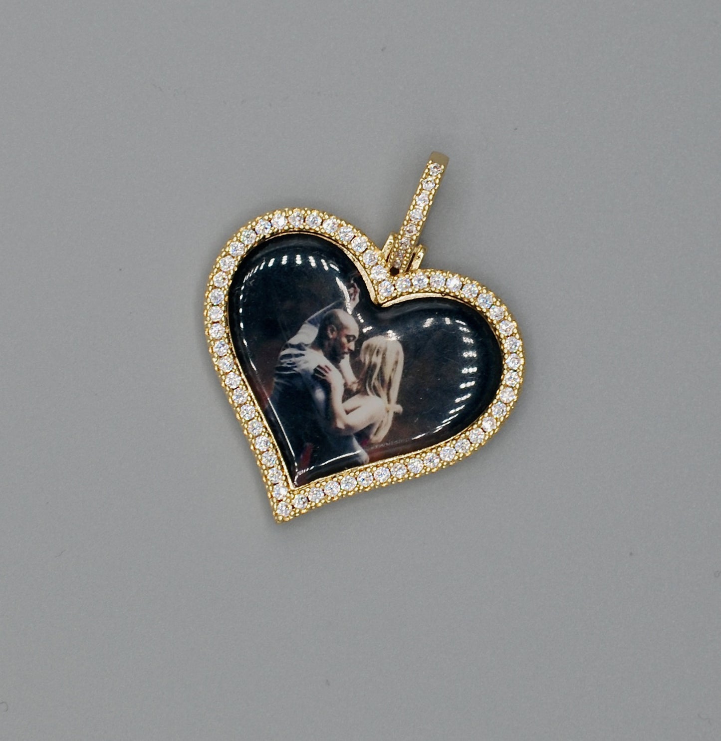 14k Gold or White Gold plated Heart shaped Custom 3D Photo Picture Charm Pendant 1.7 inch (44mm)