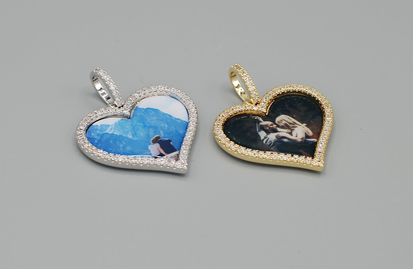 14k Gold or White Gold plated Heart shaped Custom 3D Photo Picture Charm Pendant 1.7 inch (44mm)