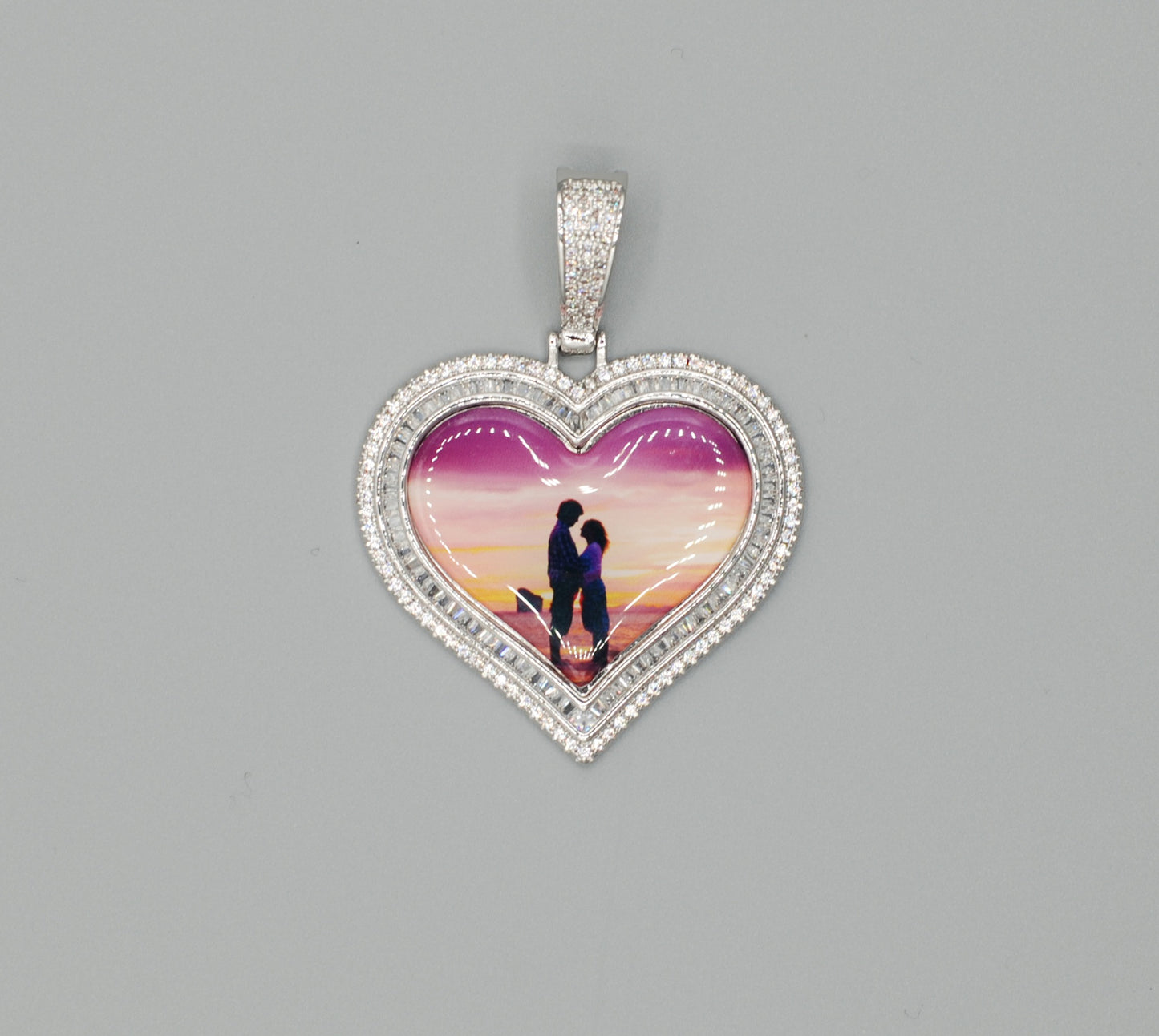 14k Gold or White Gold plated Heart shaped Double Bezel Custom 3D Photo Picture Charm Pendant 1.7 inch (44mm)