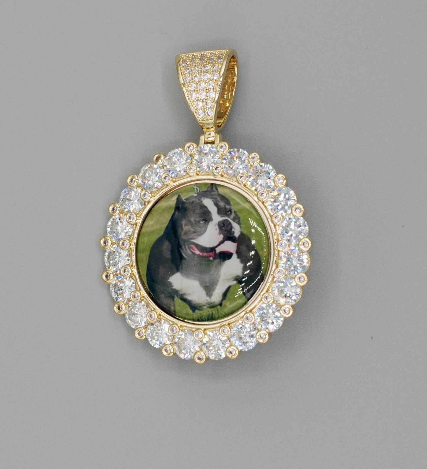 14k Gold or White Gold plated Round Custom 3D Photo Picture Charm Pendant Large Stone Bezel 1.9 inch (49mm)