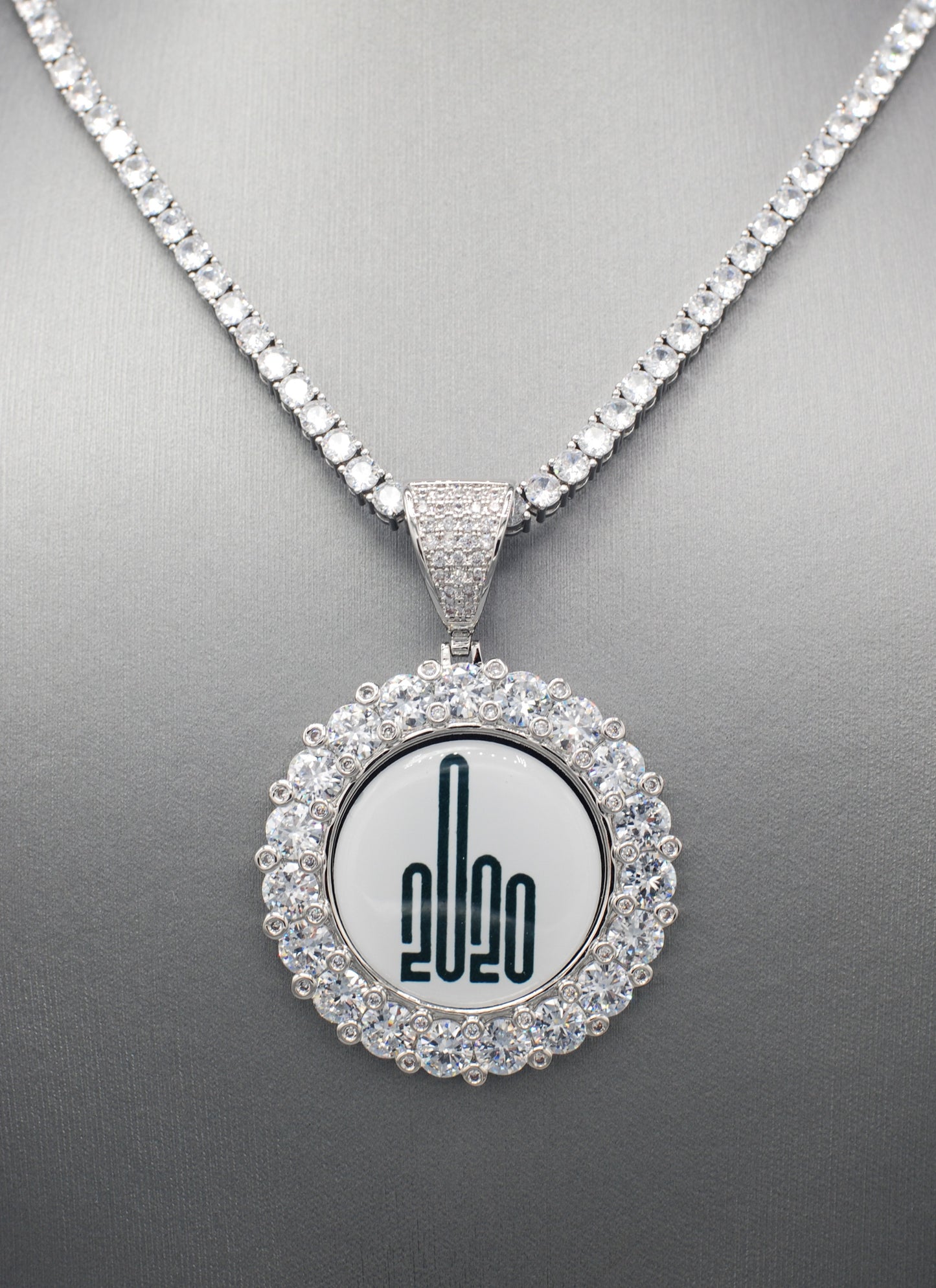 14k Gold or White Gold plated Round Custom 3D Photo Picture Charm Pendant Large Stone Bezel 1.9 inch (49mm)