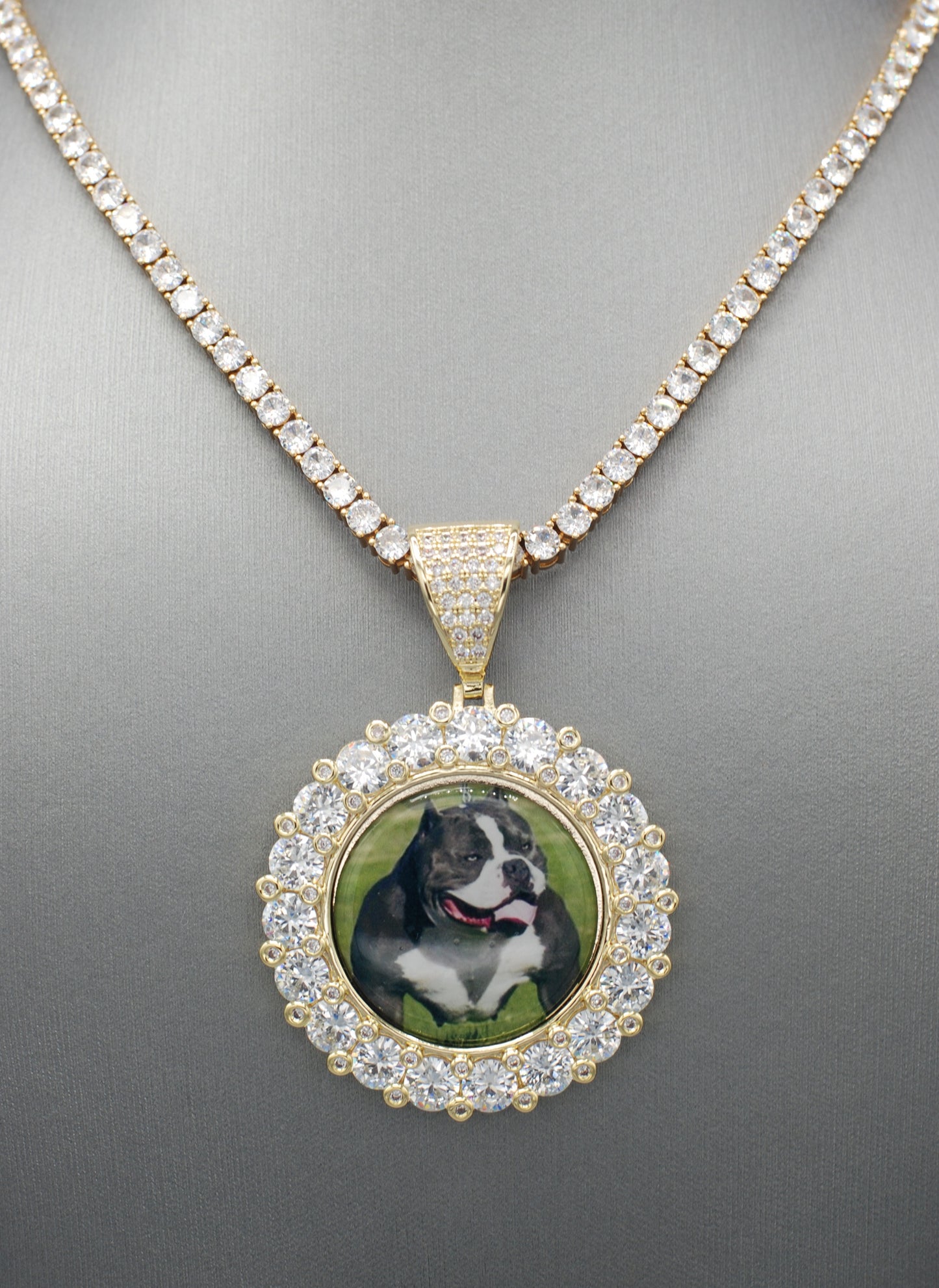 14k Gold or White Gold plated Round Custom 3D Photo Picture Charm Pendant Large Stone Bezel 1.9 inch (49mm)