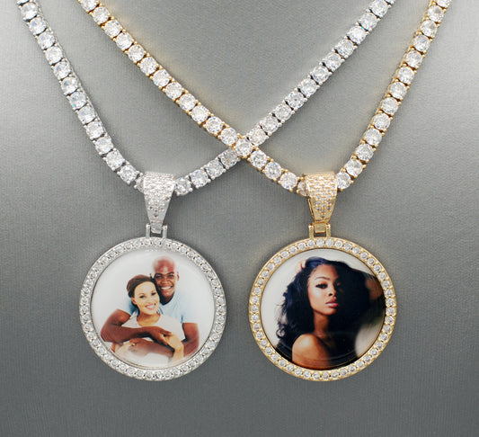 14k Gold or White Gold plated Round Custom 3D Photo Picture Charm Pendant 1.4 inch (36mm)