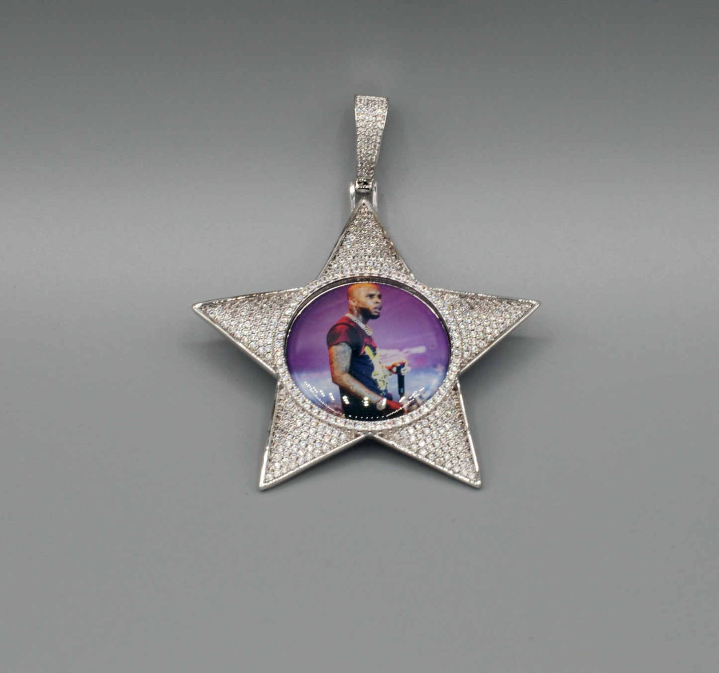14k Gold or White Gold plated Star Custom 3D Photo Picture Charm Pendant 2.6 inch (65mm)
