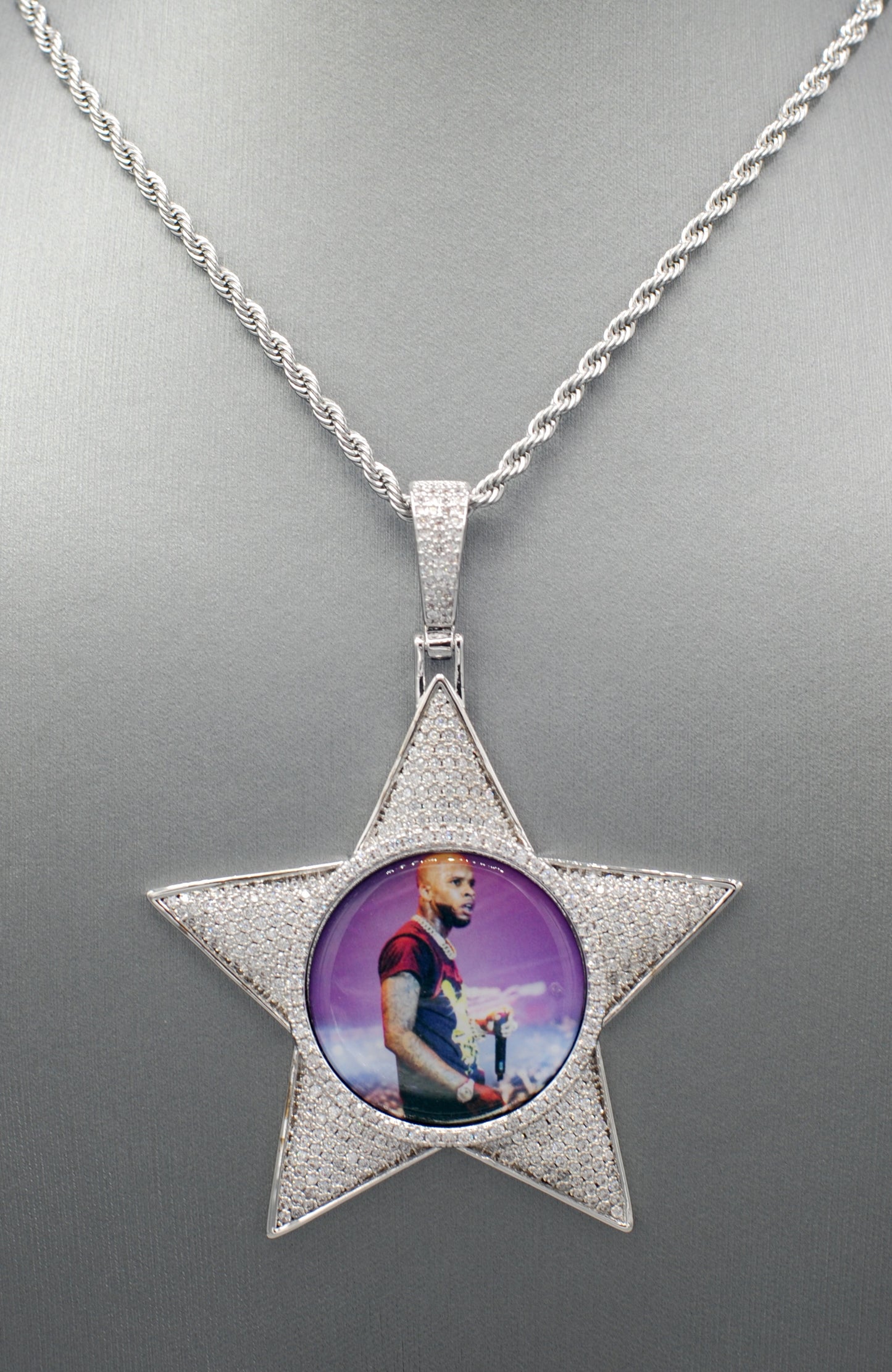 14k Gold or White Gold plated Star Custom 3D Photo Picture Charm Pendant 2.6 inch (65mm)