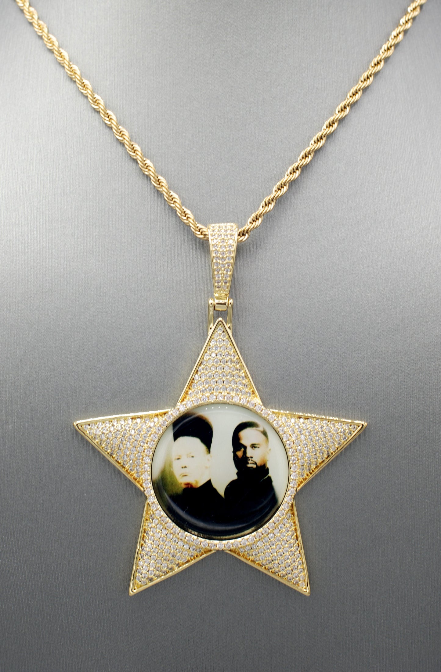 14k Gold or White Gold plated Star Custom 3D Photo Picture Charm Pendant 2.6 inch (65mm)