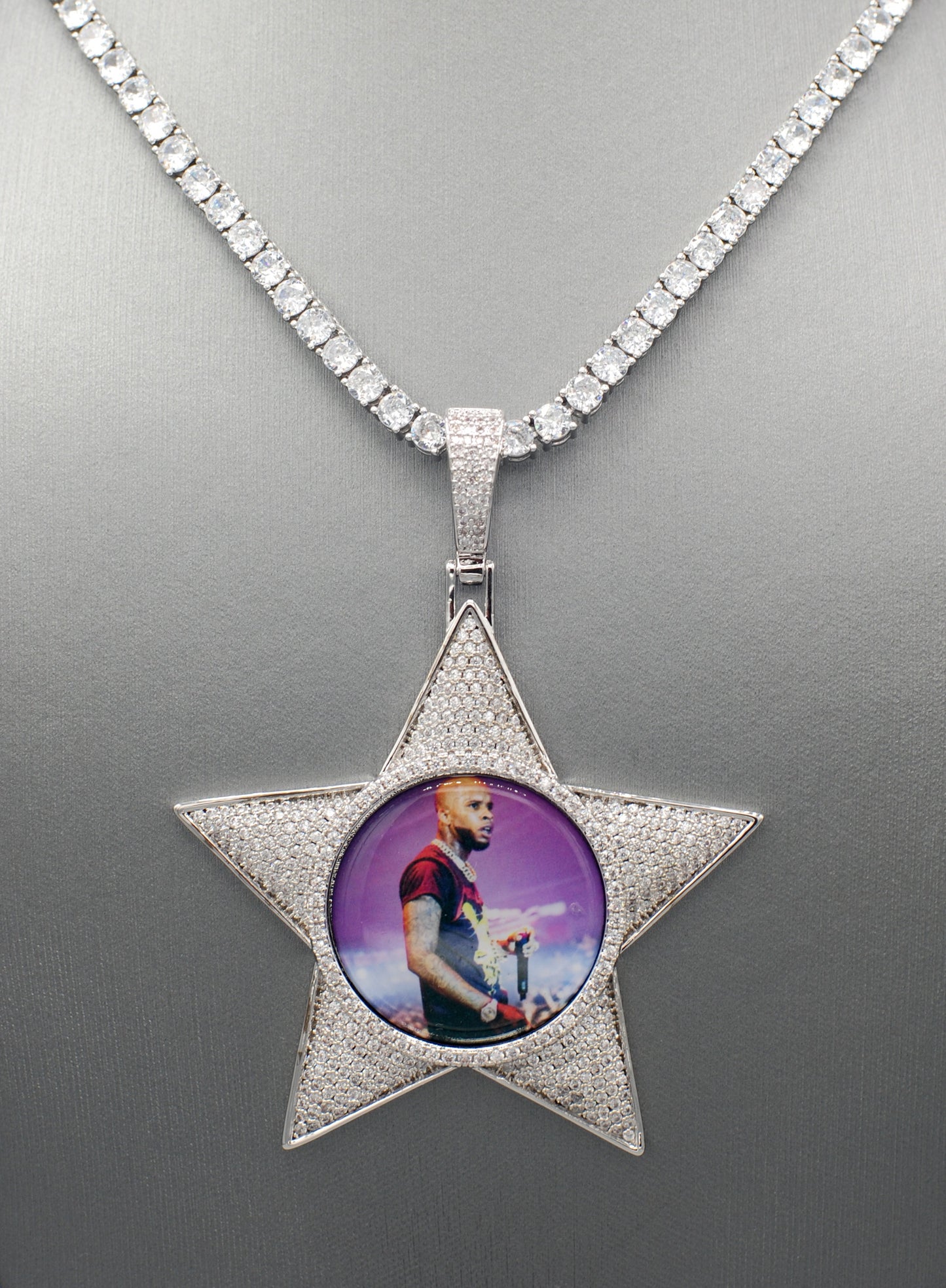 14k Gold or White Gold plated Star Custom 3D Photo Picture Charm Pendant 2.6 inch (65mm)