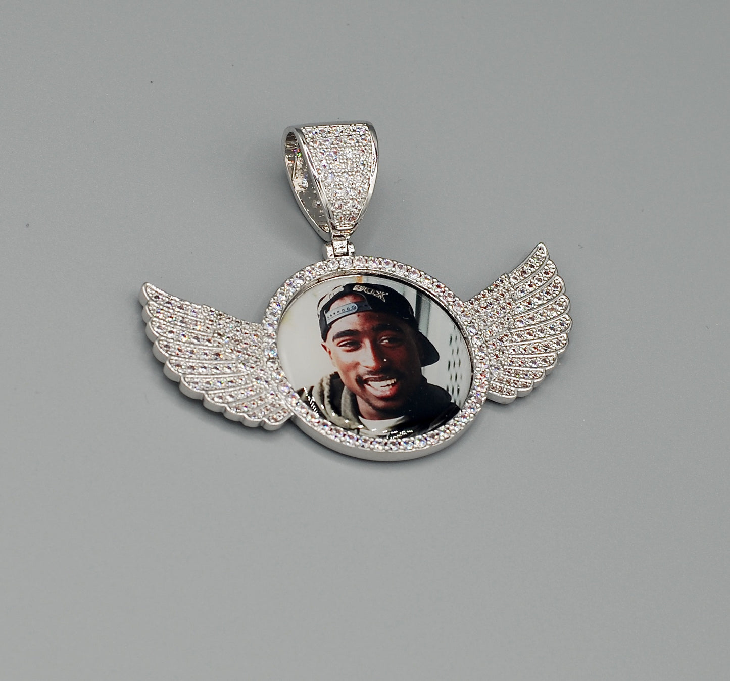 14k Gold or White Gold plated Angel Wings Custom 3D Photo Picture Charm Pendant 2.7 inch (68mm)