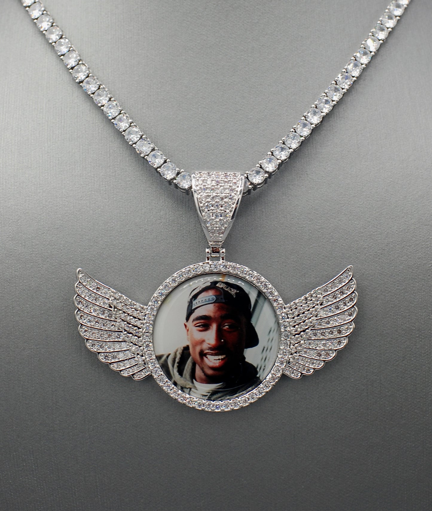 14k Gold or White Gold plated Angel Wings Custom 3D Photo Picture Charm Pendant 2.7 inch (68mm)