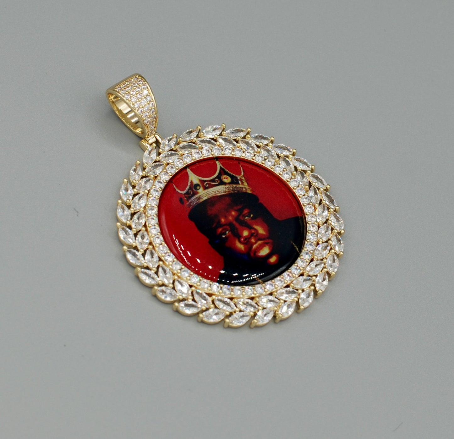14k Gold or White Gold plated Round Wreath Custom 3D Photo Picture Charm Pendant 1.9 inch (47mm)