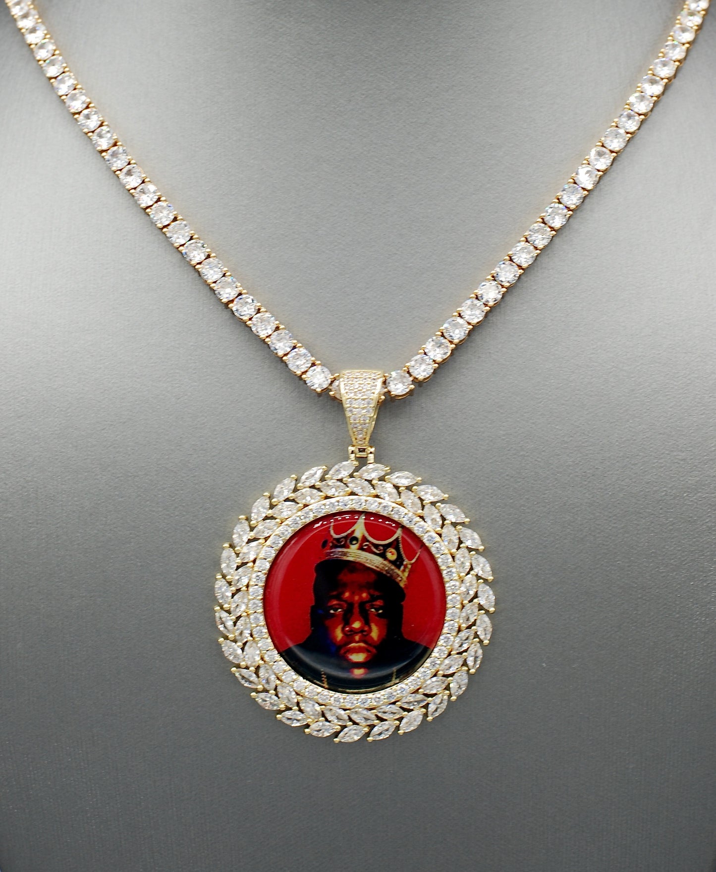 14k Gold or White Gold plated Round Wreath Custom 3D Photo Picture Charm Pendant 1.9 inch (47mm)
