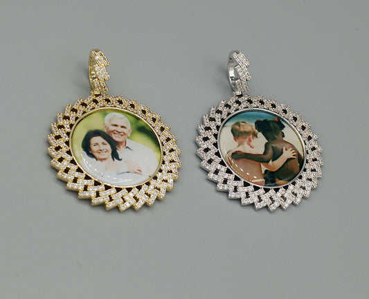 14k Gold or White Gold plated Round Zig bezel Custom 3D Photo Picture Charm Pendant 1.8 inch (46mm)