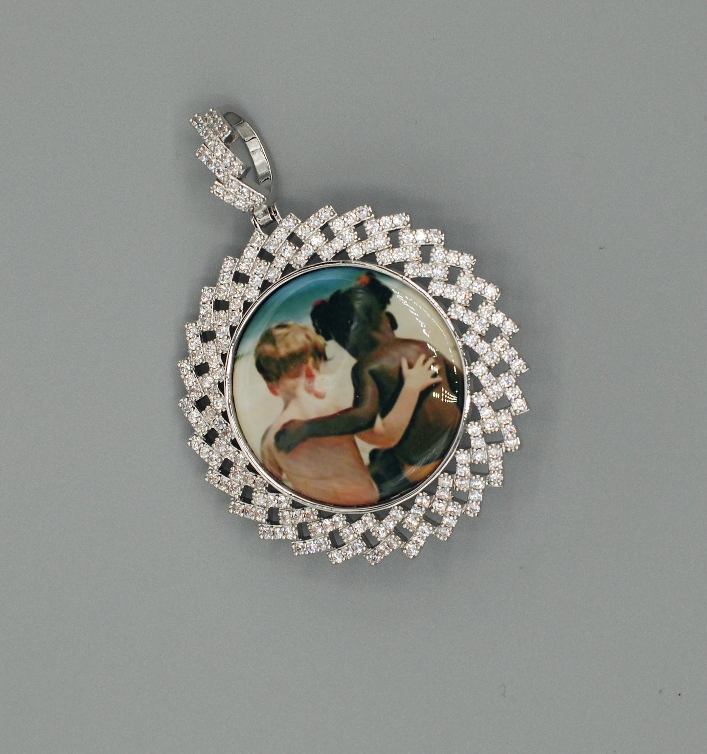 14k Gold or White Gold plated Round Zig bezel Custom 3D Photo Picture Charm Pendant 1.8 inch (46mm)
