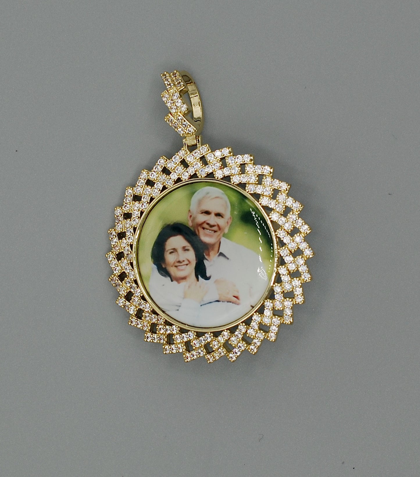 14k Gold or White Gold plated Round Zig bezel Custom 3D Photo Picture Charm Pendant 1.8 inch (46mm)