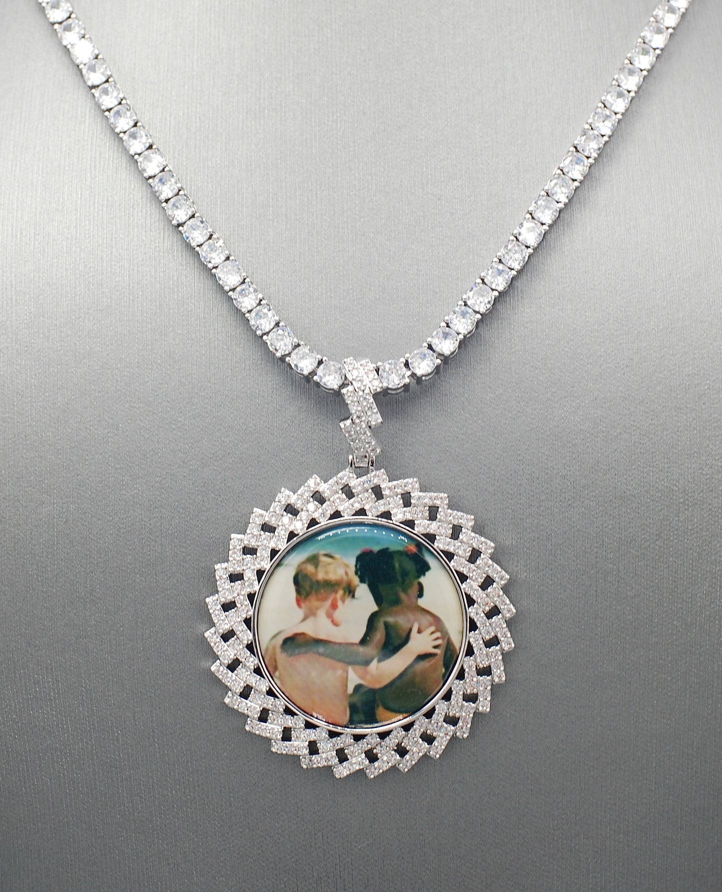 14k Gold or White Gold plated Round Zig bezel Custom 3D Photo Picture Charm Pendant 1.8 inch (46mm)