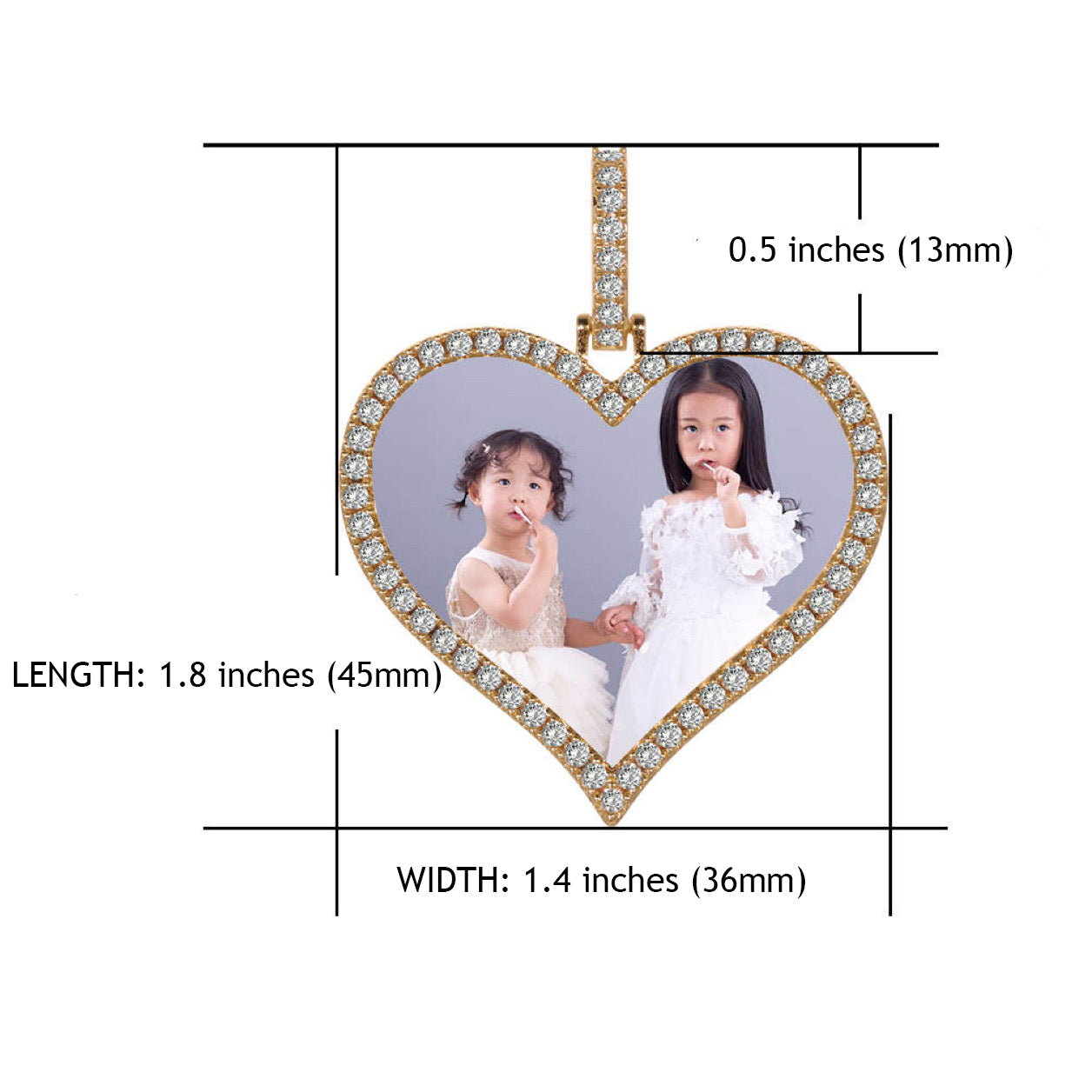 14k Gold or White Gold plated Heart shaped Custom 3D Photo Picture Charm Pendant 1.7 inch (44mm)