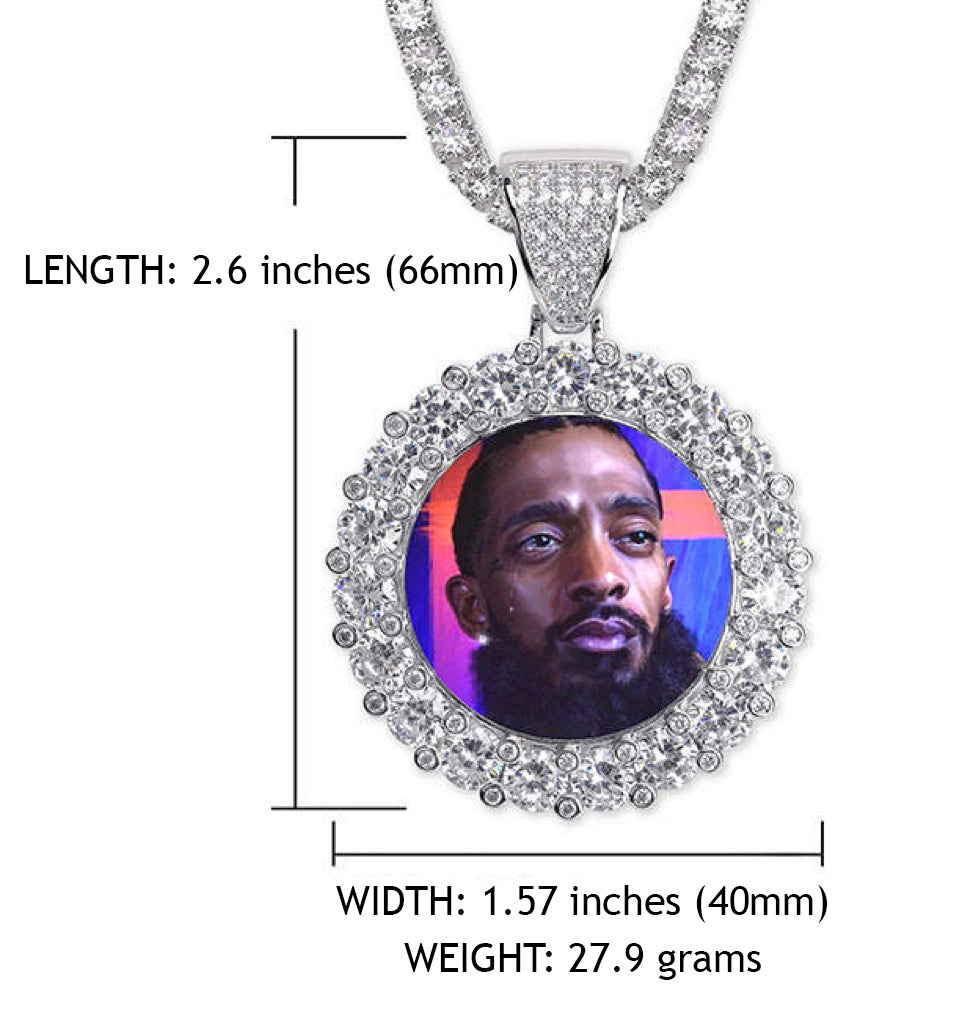 14k Gold or White Gold plated Round Custom 3D Photo Picture Charm Pendant Large Stone Bezel 1.9 inch (49mm)