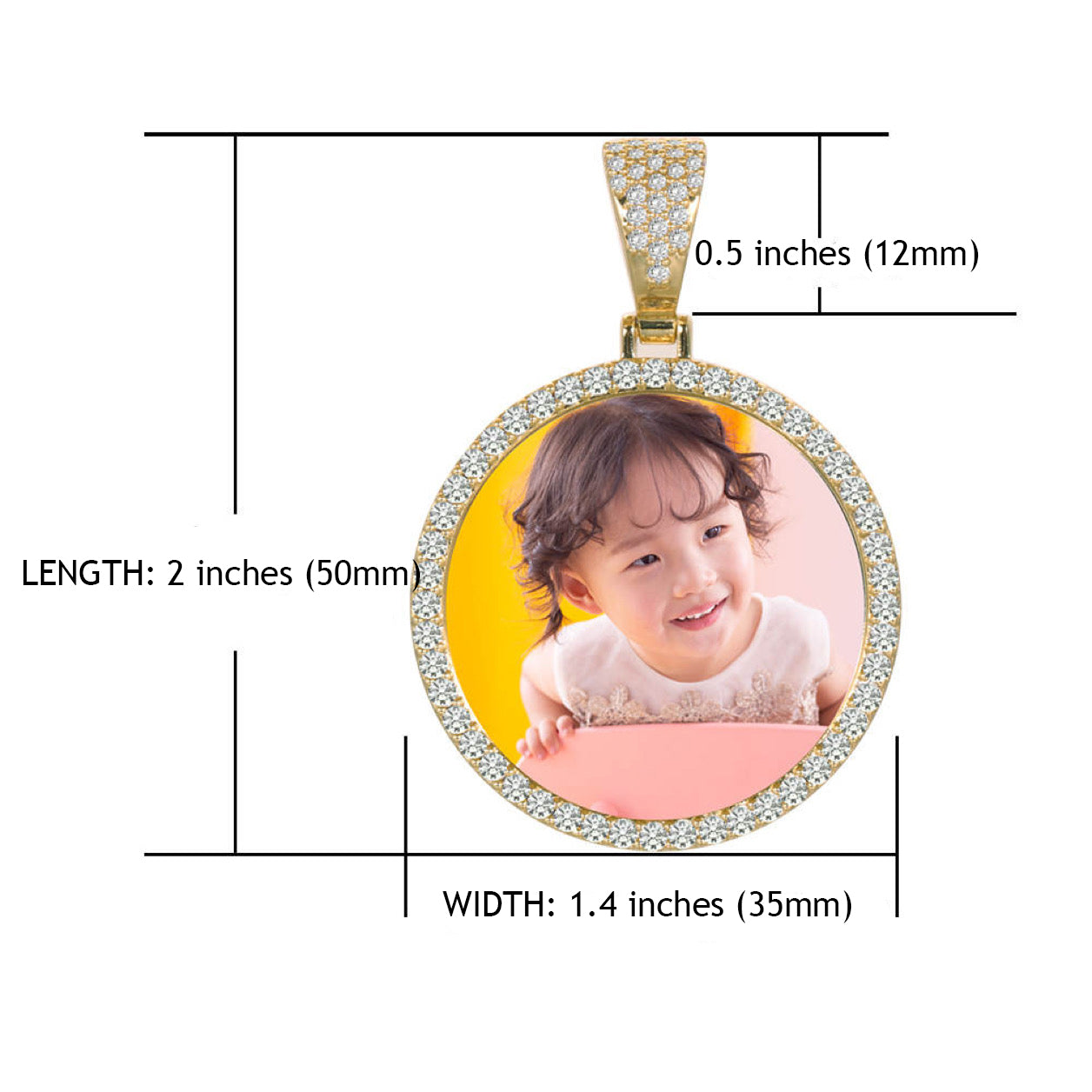 14k Gold or White Gold plated Round Custom 3D Photo Picture Charm Pendant 1.4 inch (36mm)