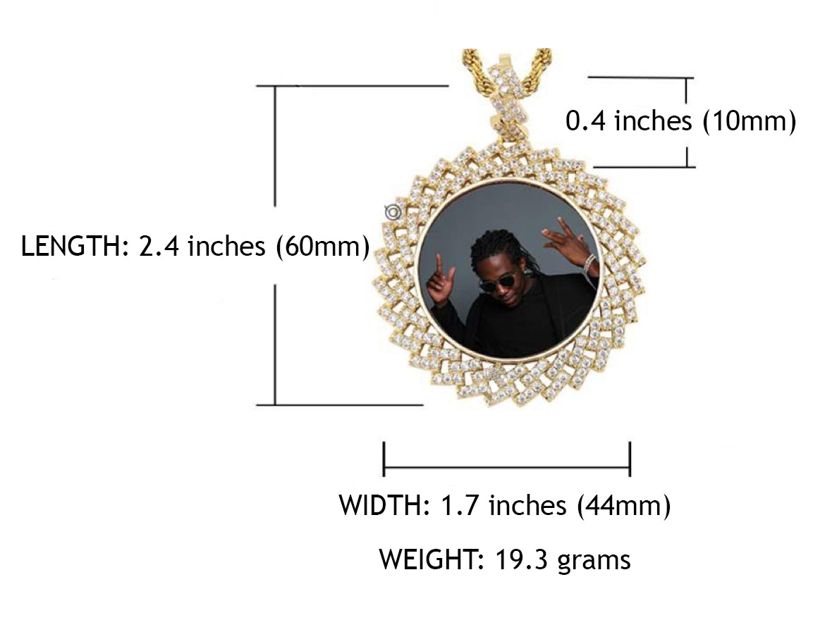 14k Gold or White Gold plated Round Zig bezel Custom 3D Photo Picture Charm Pendant 1.8 inch (46mm)