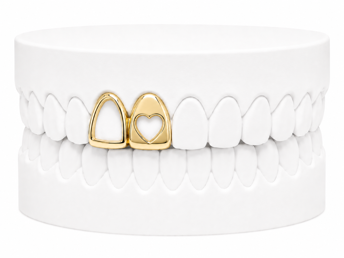 Custom 2 Tooth Open Face Fang With Cutout Heart Grillz