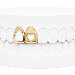 Custom 2 Tooth Open Face Fang With Cutout Heart Grillz