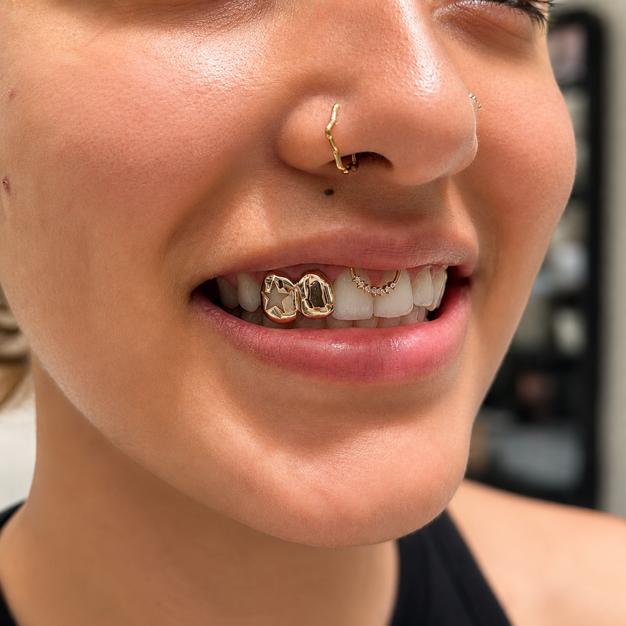 Custom 2 Tooth Solid Fang & Cutout Star Grillz