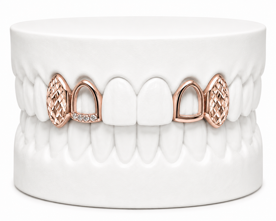 4 Teeth Diamond Cut Fang Grillz | Custom Gold Grillz | Philly Diamond Connection