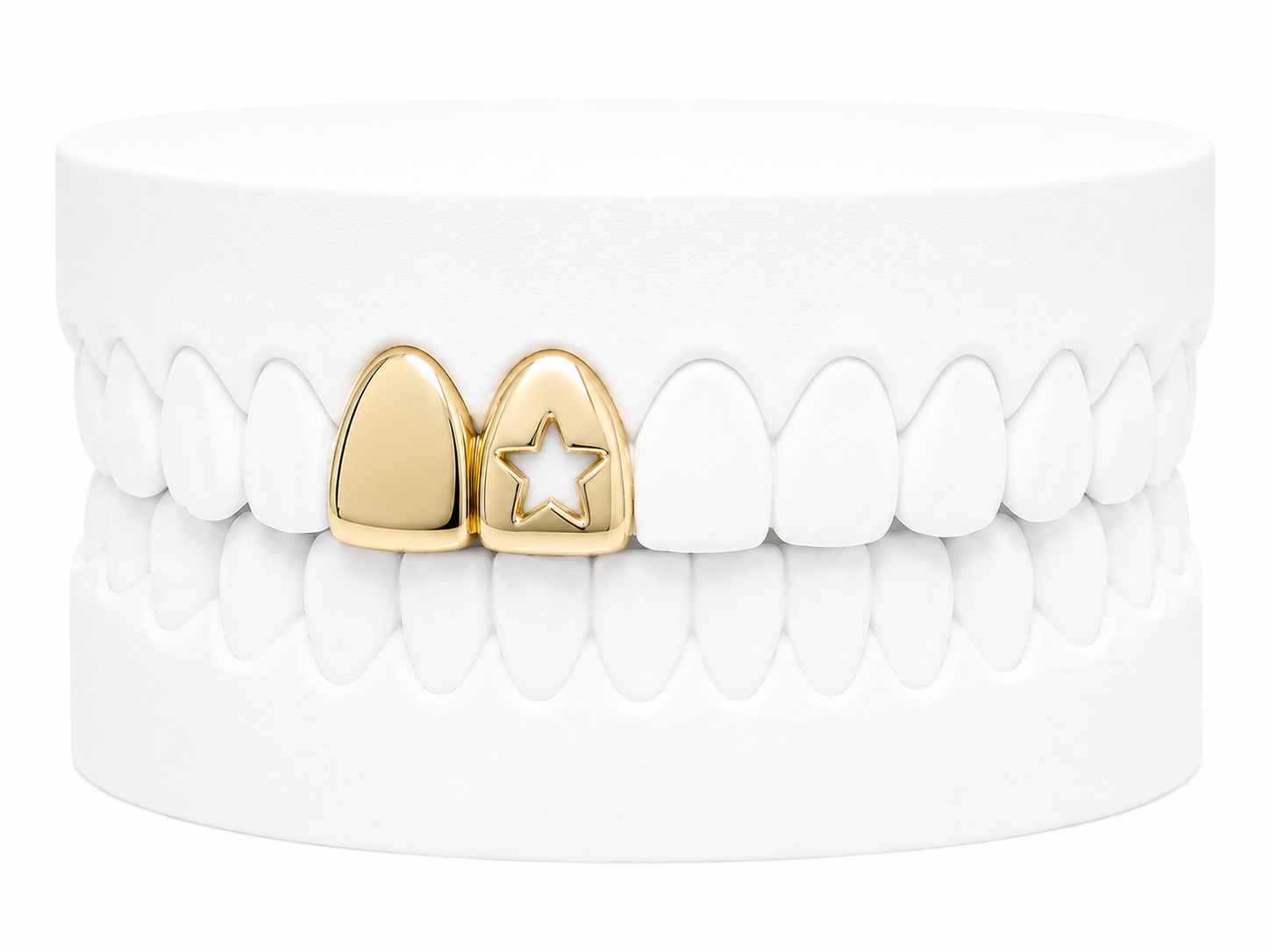 Custom 2 Tooth Solid Gold Fang With Cutout Star Grillz