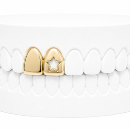 Custom 2 Tooth Solid Gold Fang With Cutout Star Grillz
