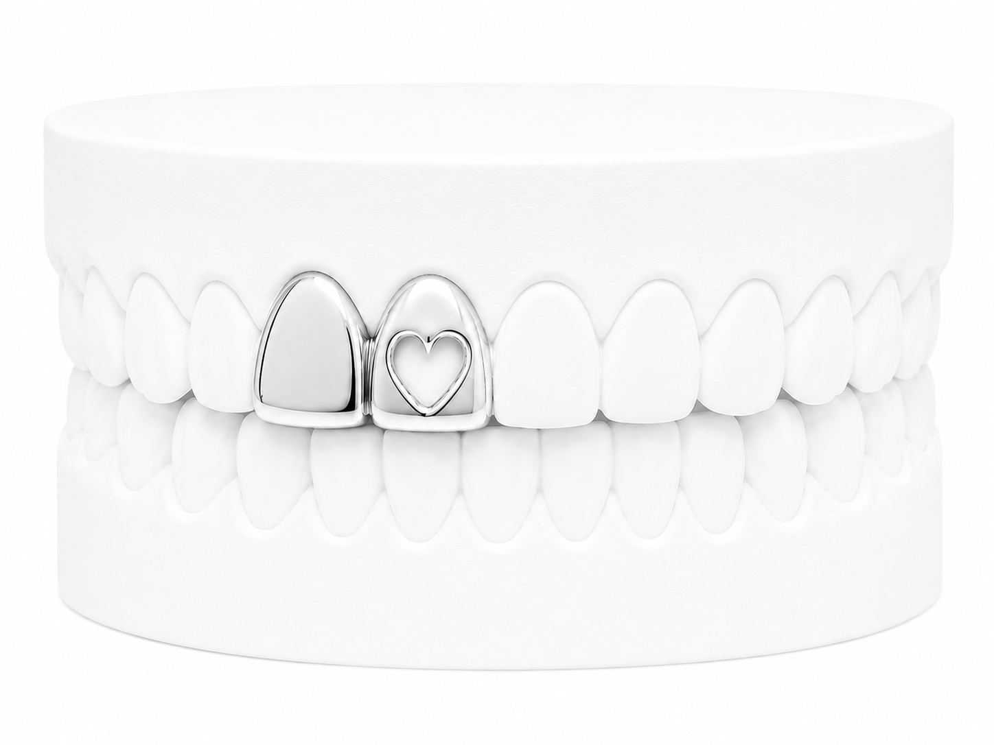 Custom 2 Tooth Solid Gold Fang With Cutout Heart Grillz