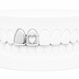 Custom 2 Tooth Solid Gold Fang With Cutout Heart Grillz