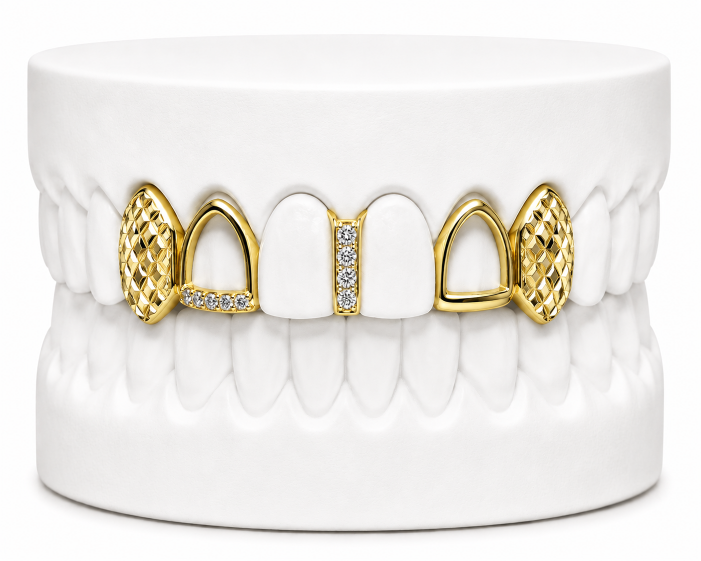 4 Teeth Diamond Cut Fang Grillz with Diamond Gap Filler | Philly Diamond Connection
