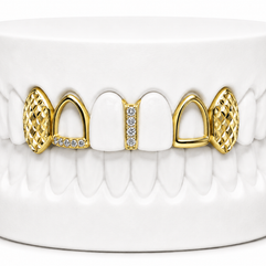 4 Teeth Diamond Cut Fang Grillz with Diamond Gap Filler | Philly Diamond Connection