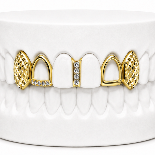 4 Teeth Diamond Cut Fang Grillz with Diamond Gap Filler | Philly Diamond Connection