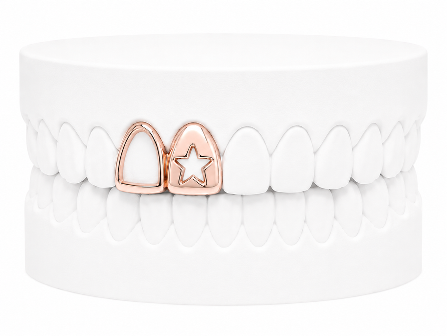 Custom 2 Tooth Open Face Fang With Cutout Star Grillz