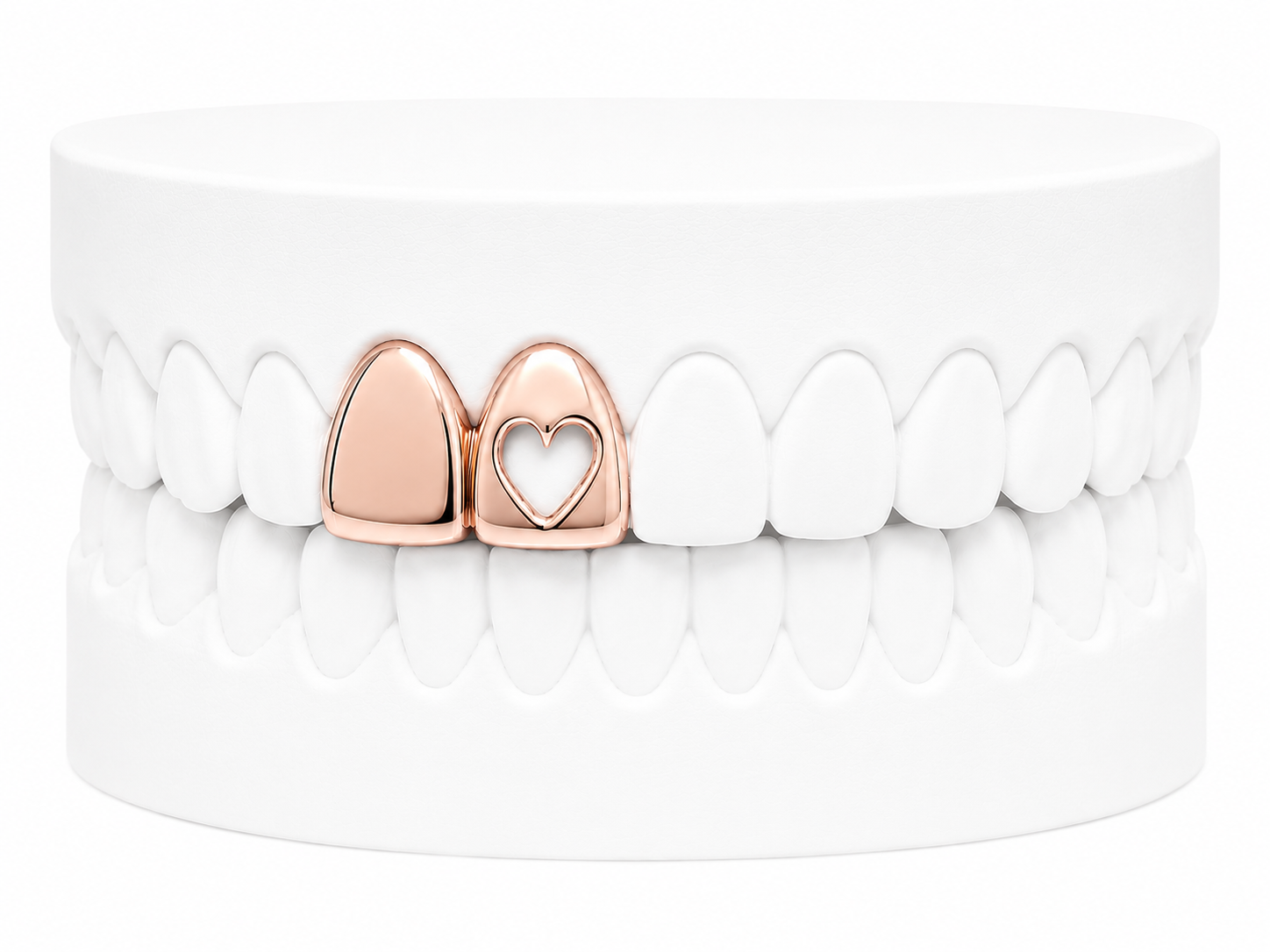 Custom 2 Tooth Solid Gold Fang With Cutout Heart Grillz