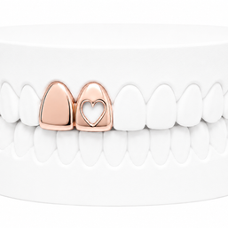 Custom 2 Tooth Solid Gold Fang With Cutout Heart Grillz