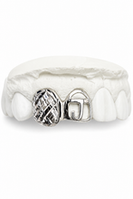 Load image into Gallery viewer, Diamond Cut Fang + Open Face Initial Grillz – 2 Tooth Top
