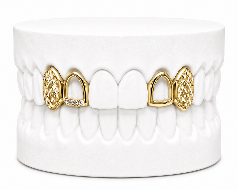 4 Teeth Diamond Cut Fang Grillz | Custom Gold Grillz | Philly Diamond Connection