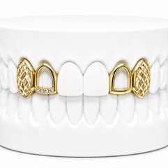 4 Teeth Diamond Cut Fang Grillz | Custom Gold Grillz | Philly Diamond Connection
