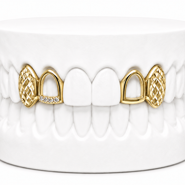 4 Teeth Diamond Cut Fang Grillz | Custom Gold Grillz | Philly Diamond Connection