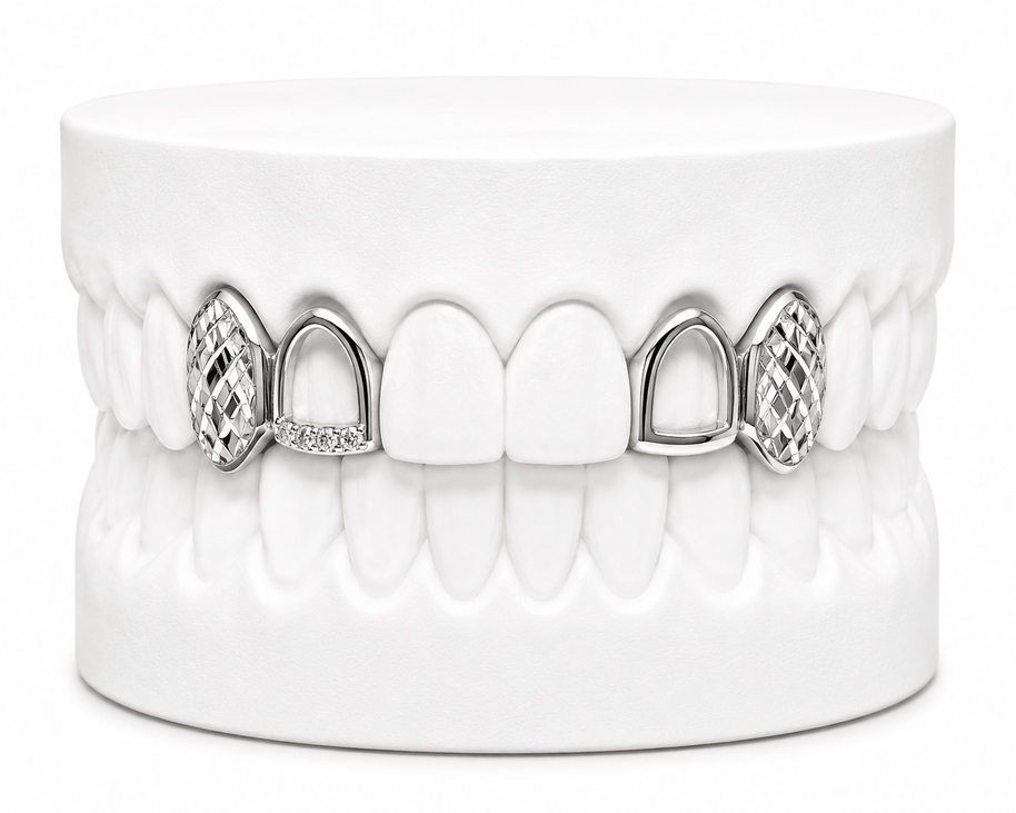 4 Teeth Diamond Cut Fang Grillz | Custom Gold Grillz | Philly Diamond Connection