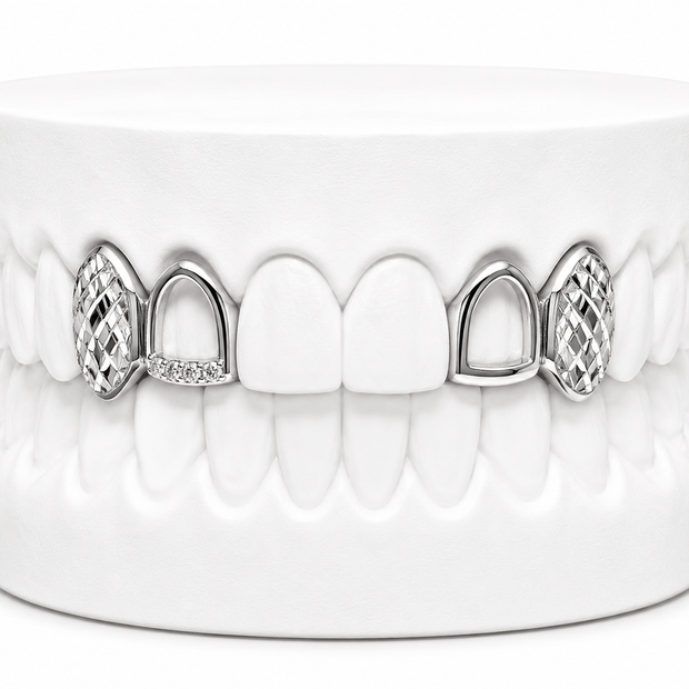 4 Teeth Diamond Cut Fang Grillz | Custom Gold Grillz | Philly Diamond Connection