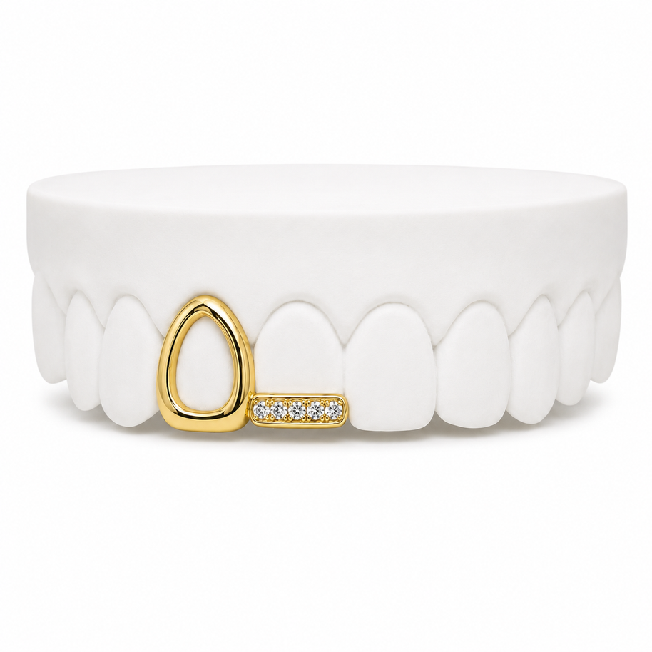 Open Face Fang & Diamond Bar Grillz