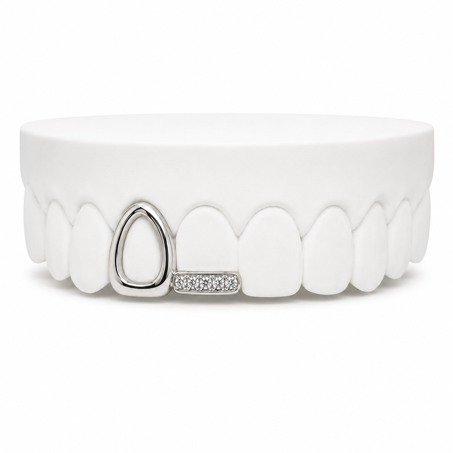 Open Face Fang & Diamond Bar Grillz
