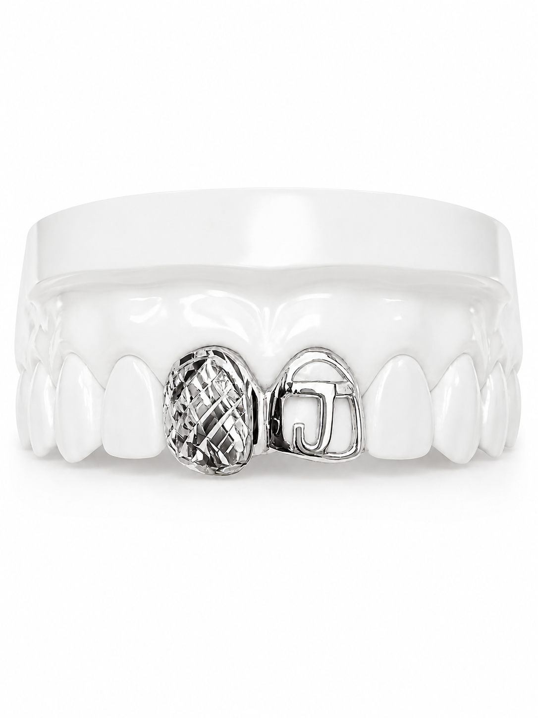 Custom 2 Tooth Diamond Cut Fang & Initial Grillz