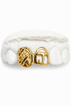 Load image into Gallery viewer, Diamond Cut Fang + Open Face Initial Grillz – 2 Tooth Top
