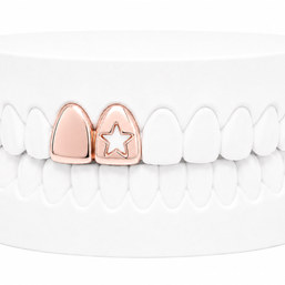 Custom 2 Tooth Solid Gold Fang With Cutout Star Grillz